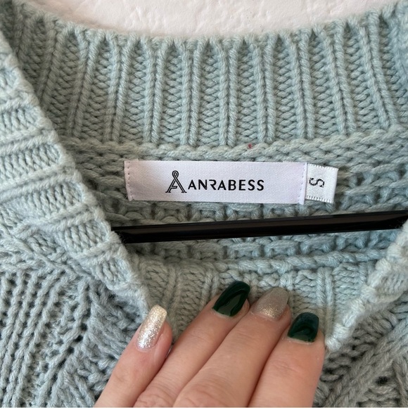 Women's Oversized Small Cable Knit Chunky Sweater dress Long Sleeve- Light Blue - Picture 4 of 10